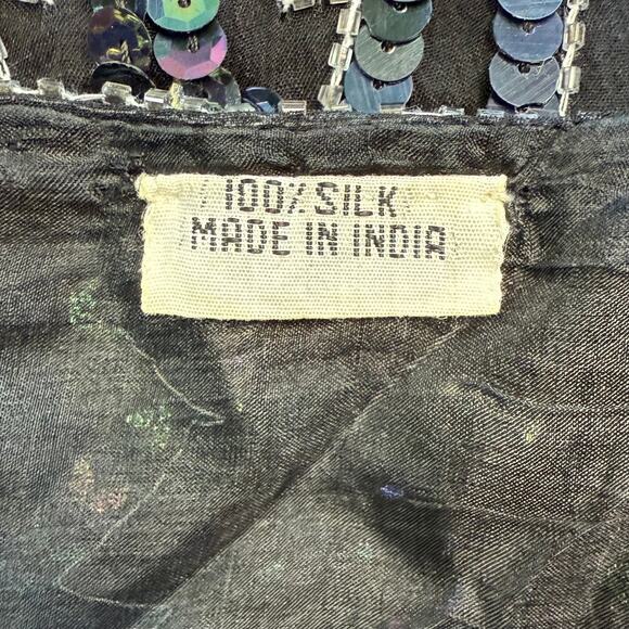 Vintage Saint Honore 100% Silk Beaded & Sequin Jagged Edge Midi Shift Dress - Picture 10 of 10